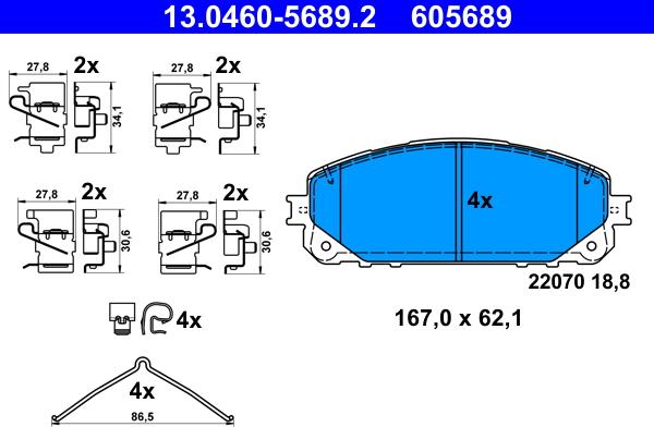 ATE 13.0460-5689.2 - Гальмівні колодки, дискові гальма autozip.com.ua