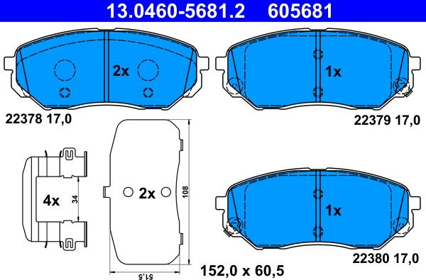 ATE 13.0460-5681.2 - Гальмівні колодки, дискові гальма autozip.com.ua