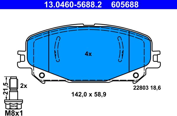 ATE 13.0460-5688.2 - Гальмівні колодки, дискові гальма autozip.com.ua