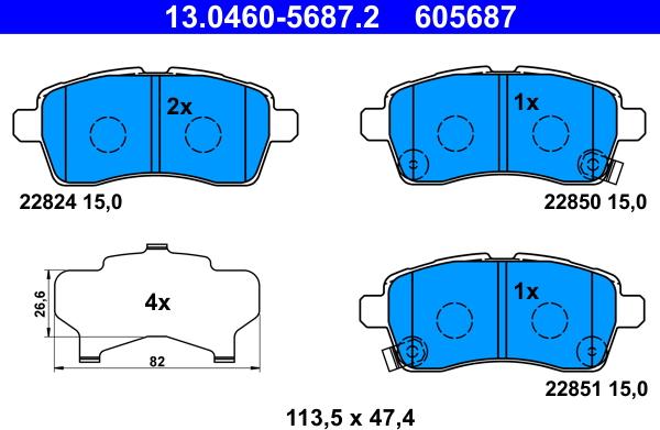 ATE 13.0460-5687.2 - Гальмівні колодки, дискові гальма autozip.com.ua