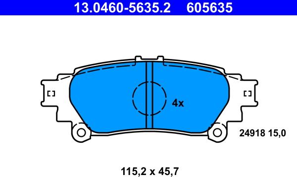 ATE 13.0460-5635.2 - Гальмівні колодки, дискові гальма autozip.com.ua