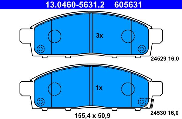 ATE 13.0460-5631.2 - Гальмівні колодки, дискові гальма autozip.com.ua