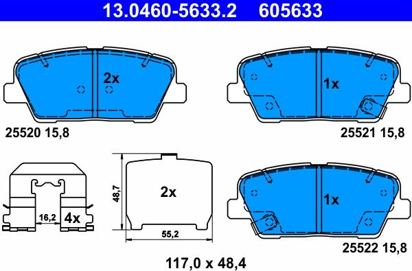 ATE 13.0460-5633.2 - Гальмівні колодки, дискові гальма autozip.com.ua