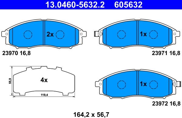 ATE 13.0460-5632.2 - Гальмівні колодки, дискові гальма autozip.com.ua