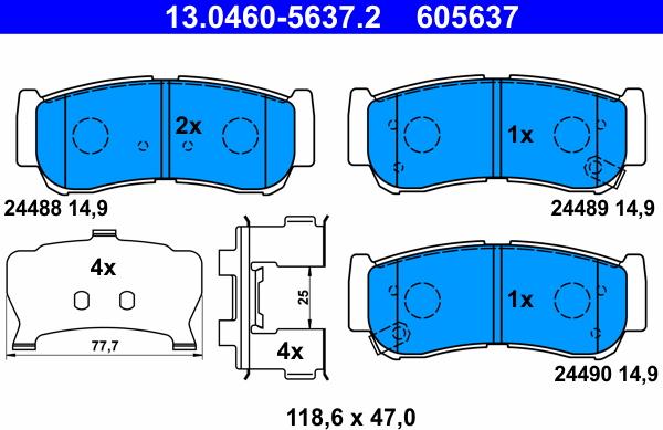 ATE 13.0460-5637.2 - Гальмівні колодки, дискові гальма autozip.com.ua