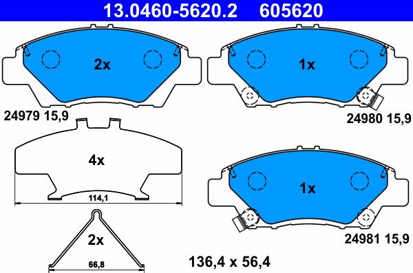 ATE 13.0460-5620.2 - Гальмівні колодки, дискові гальма autozip.com.ua