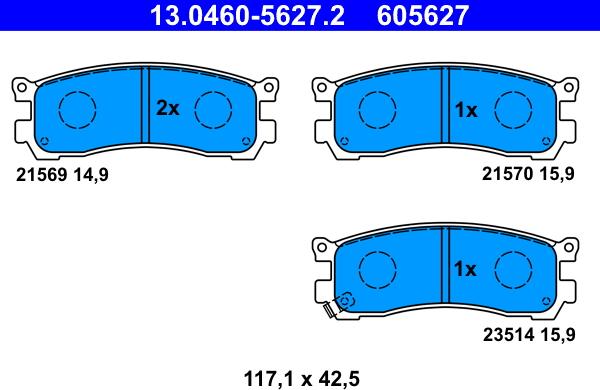 ATE 13.0460-5627.2 - Гальмівні колодки, дискові гальма autozip.com.ua