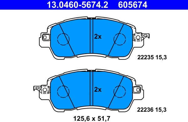 ATE 13.0460-5674.2 - Гальмівні колодки, дискові гальма autozip.com.ua