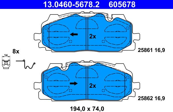 ATE 13.0460-5678.2 - Гальмівні колодки, дискові гальма autozip.com.ua