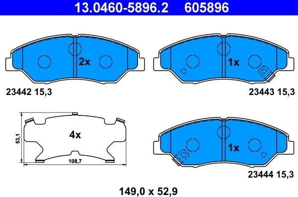 ATE 13.0460-5896.2 - Гальмівні колодки, дискові гальма autozip.com.ua