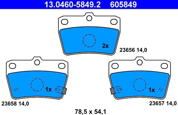 ATE 13.0460-5849.2 - Гальмівні колодки, дискові гальма autozip.com.ua