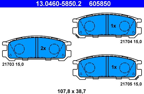 ATE 13.0460-5850.2 - Гальмівні колодки, дискові гальма autozip.com.ua