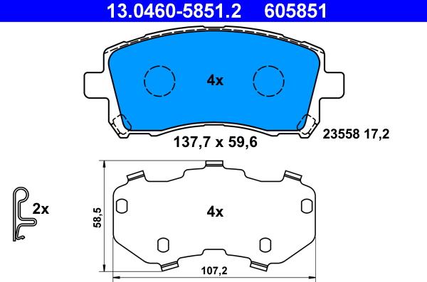 ATE 13.0460-5851.2 - Гальмівні колодки, дискові гальма autozip.com.ua