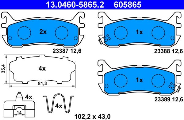 ATE 13.0460-5865.2 - Гальмівні колодки, дискові гальма autozip.com.ua