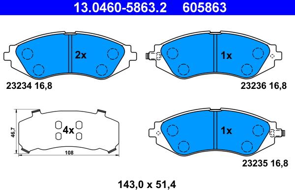 ATE 13.0460-5863.2 - Гальмівні колодки, дискові гальма autozip.com.ua