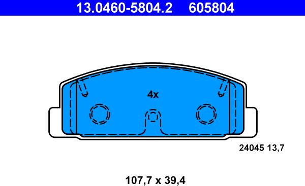 ATE 13.0460-5804.2 - Гальмівні колодки, дискові гальма autozip.com.ua