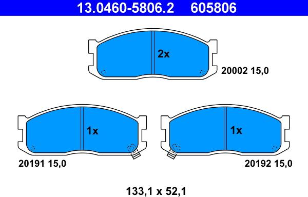 ATE 13.0460-5806.2 - Гальмівні колодки, дискові гальма autozip.com.ua