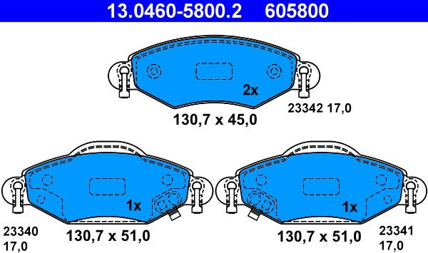 ATE 13.0460-5800.2 - Гальмівні колодки, дискові гальма autozip.com.ua