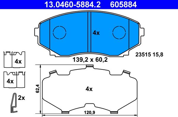 ATE 13.0460-5884.2 - Гальмівні колодки, дискові гальма autozip.com.ua