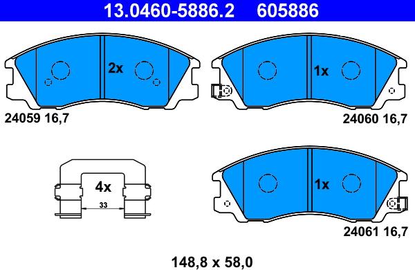 ATE 13.0460-5886.2 - Гальмівні колодки, дискові гальма autozip.com.ua