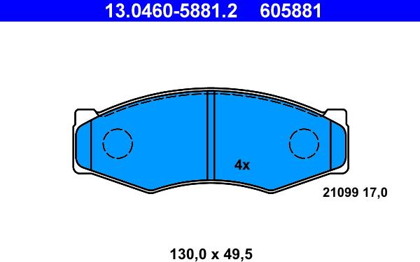 ATE 13.0460-5881.2 - Гальмівні колодки, дискові гальма autozip.com.ua