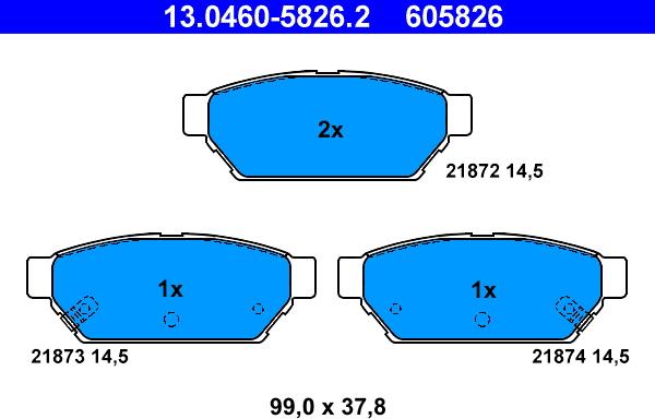 ATE 13.0460-5826.2 - Гальмівні колодки, дискові гальма autozip.com.ua