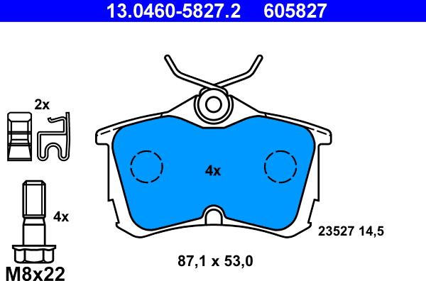 ATE 13.0460-5827.2 - Гальмівні колодки, дискові гальма autozip.com.ua