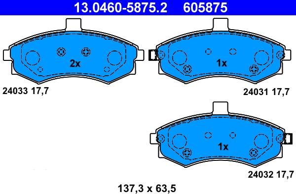 ATE 13.0460-5875.2 - Гальмівні колодки, дискові гальма autozip.com.ua