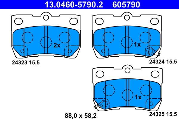 ATE 13.0460-5790.2 - Гальмівні колодки, дискові гальма autozip.com.ua