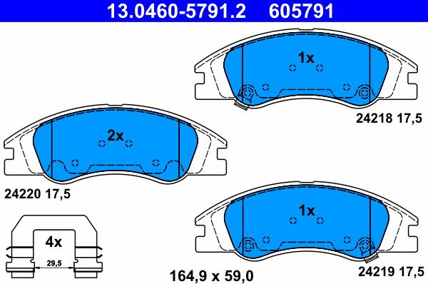 ATE 13.0460-5791.2 - Гальмівні колодки, дискові гальма autozip.com.ua