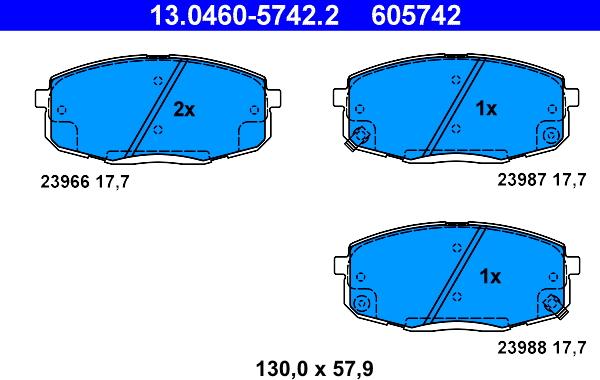 ATE 13.0460-5742.2 - Гальмівні колодки, дискові гальма autozip.com.ua