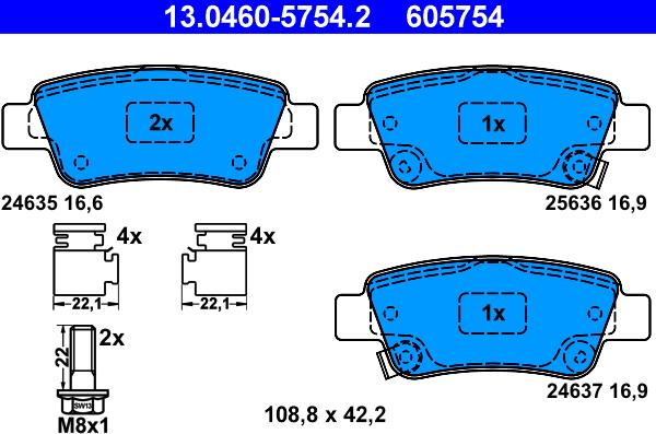 ATE 13.0460-5754.2 - Гальмівні колодки, дискові гальма autozip.com.ua