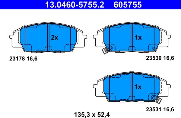 ATE 13.0460-5755.2 - Гальмівні колодки, дискові гальма autozip.com.ua