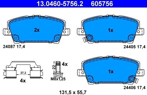 ATE 13.0460-5756.2 - Гальмівні колодки, дискові гальма autozip.com.ua