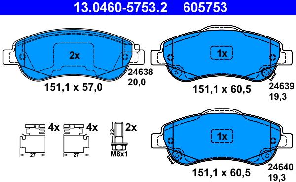 ATE 13.0460-5753.2 - Гальмівні колодки, дискові гальма autozip.com.ua