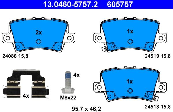 ATE 13.0460-5757.2 - Гальмівні колодки, дискові гальма autozip.com.ua