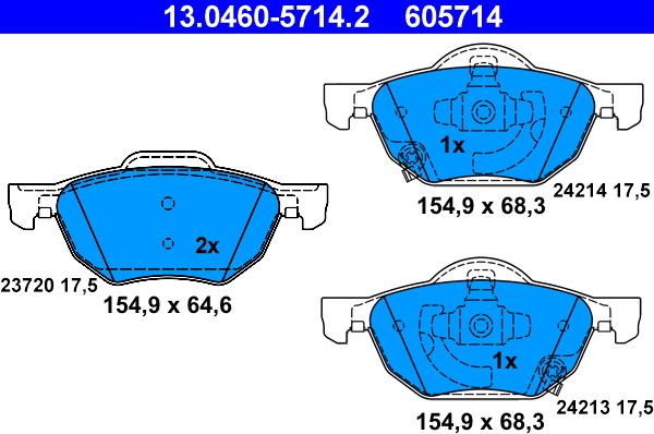 ATE 13.0460-5714.2 - Гальмівні колодки, дискові гальма autozip.com.ua