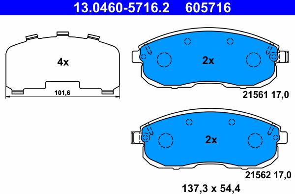 ATE 13.0460-5716.2 - Комплект гальмівних колодок з 4 шт. дисків autozip.com.ua