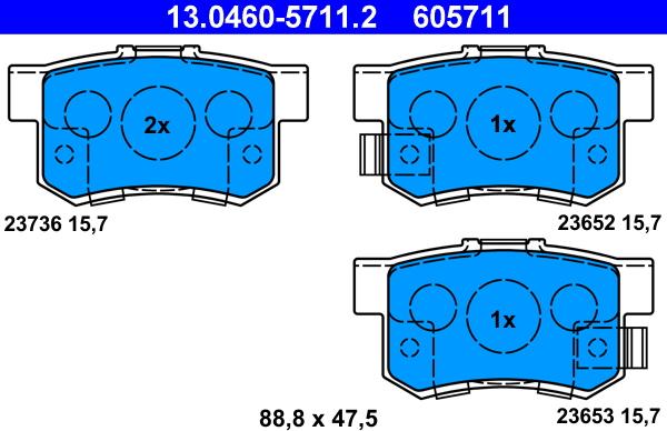 ATE 13.0460-5711.2 - Гальмівні колодки, дискові гальма autozip.com.ua