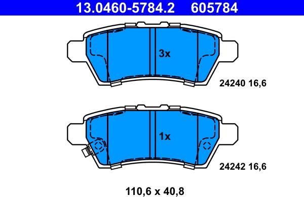 ATE 13.0460-5784.2 - Гальмівні колодки, дискові гальма autozip.com.ua