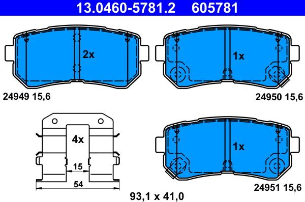 ATE 13.0460-5781.2 - Гальмівні колодки, дискові гальма autozip.com.ua