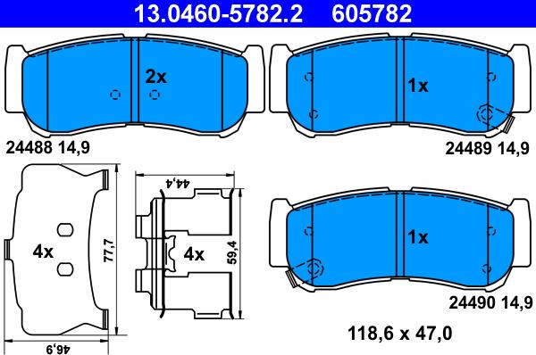 ATE 13.0460-5782.2 - Гальмівні колодки, дискові гальма autozip.com.ua