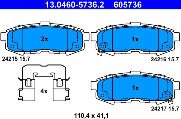 ATE 13.0460-5736.2 - Гальмівні колодки, дискові гальма autozip.com.ua