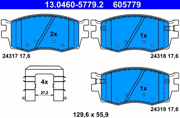 ATE 13.0460-5779.2 - Гальмівні колодки, дискові гальма autozip.com.ua