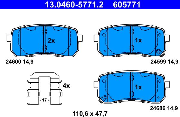 ATE 13.0460-5771.2 - Гальмівні колодки, дискові гальма autozip.com.ua