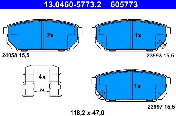 ATE 13.0460-5773.2 - Гальмівні колодки, дискові гальма autozip.com.ua