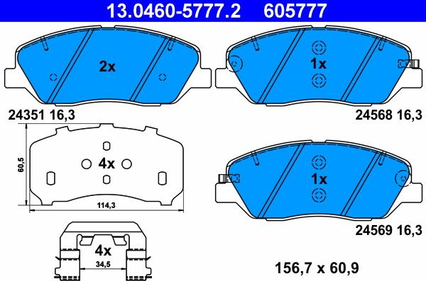 ATE 13.0460-5777.2 - Гальмівні колодки, дискові гальма autozip.com.ua