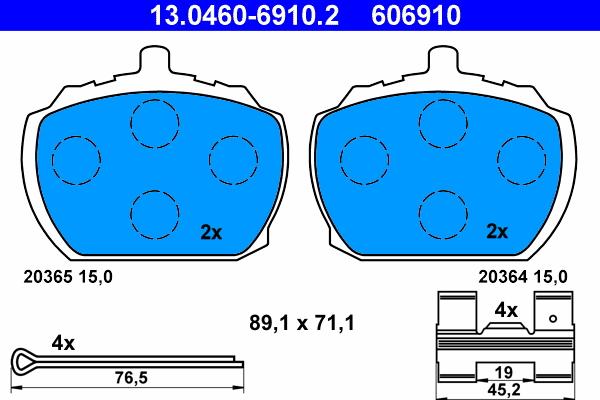 ATE 13.0460-6910.2 - Гальмівні колодки, дискові гальма autozip.com.ua