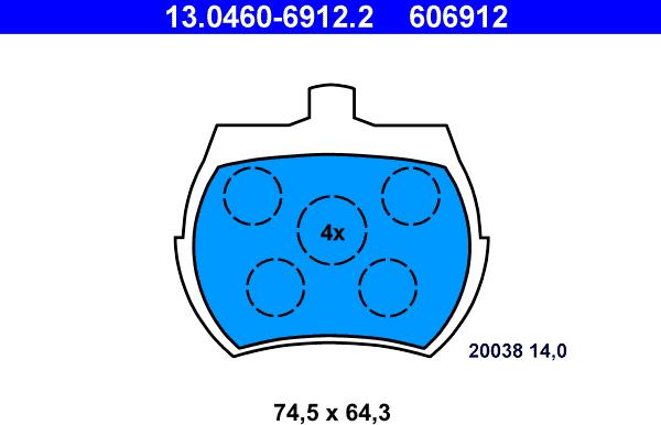 ATE 13.0460-6912.2 - Гальмівні колодки, дискові гальма autozip.com.ua