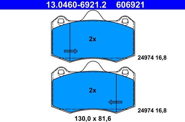 ATE 13.0460-6921.2 - Гальмівні колодки, дискові гальма autozip.com.ua